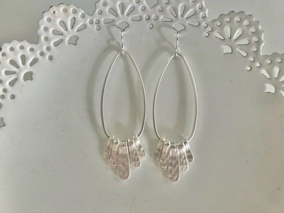Handmade Boho Hammered Teardrop Earrings, Silver Statement Earrings, Matte Silver Earrings, Statement Earrings, GIft for Her