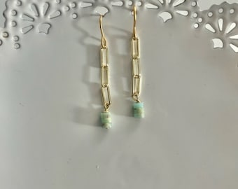 Light Turquoise and Paperclip Chain Drop Earrings