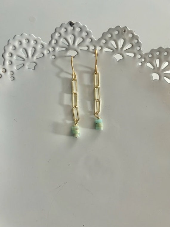 Light Turquoise and Paperclip Chain Drop Earrings