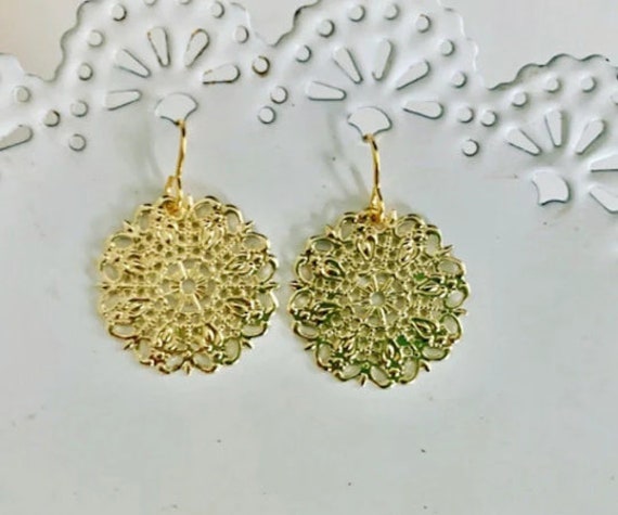 Rose Gold Filigree Statement Earrings