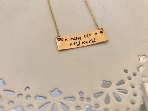 Oh Baby It's A Wild World Gold Bar Necklace
