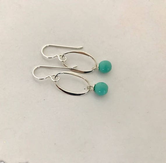 Aqua Bead and Silver Drop Earrings