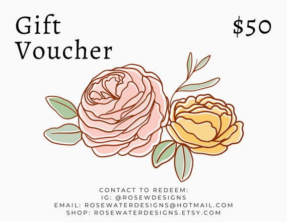 Rose Water Design Gift Certificate I Gift Card Download I Printable Gift Card I Instant Gift Card I Jewelry Gift Card