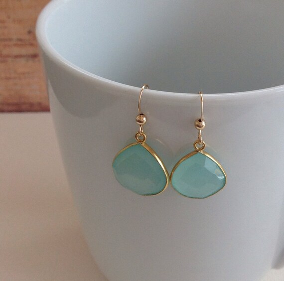 Aqua Chalcedony Faceted Gemstone Earrings