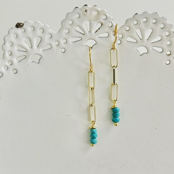Turquoise and Paperclip Chain Drop Earrings