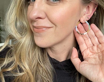 Beaded Gold Hoops