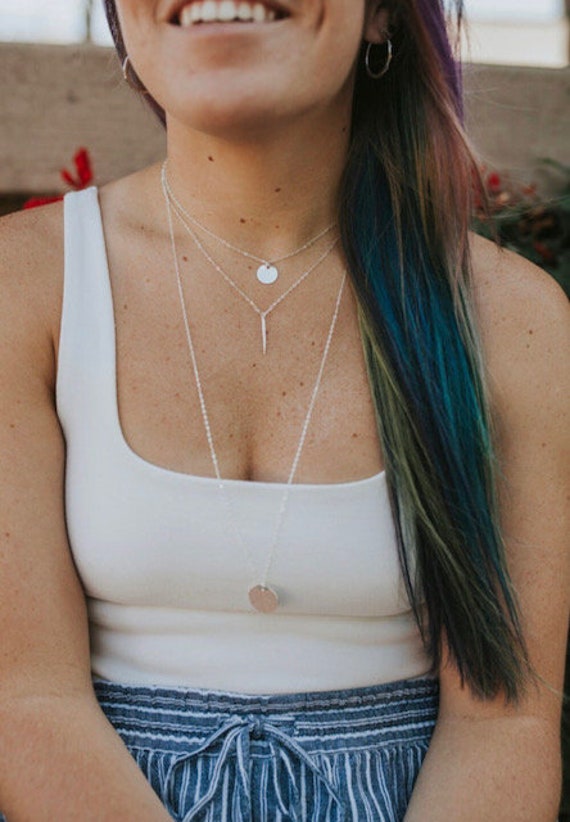 Long Hammered Disk Necklace
