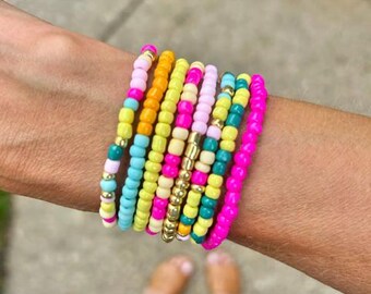 Bright Summer Beaded Bracelet Stack