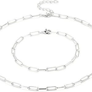 Silver Paperclip Chain Set - necklace + bracelet I Paperclip Chain Necklace I Paperclip Chain Bracelet I Necklace and Bracelet Set