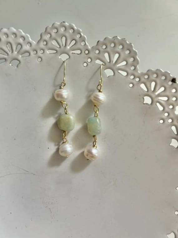 Freshwater Pearl and Amazonite Beachy Drop Earrings