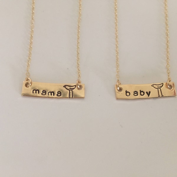Mama Bird and Baby Bird Necklace Set