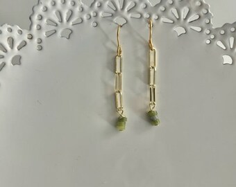 Peridot Gemstone and Paperclip Chain Drop Earrings