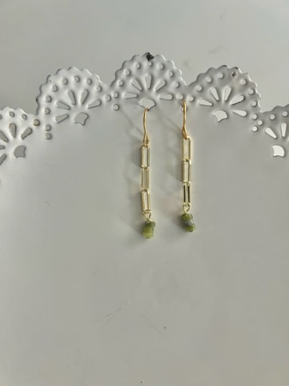 Peridot Gemstone and Paperclip Chain Drop Earrings