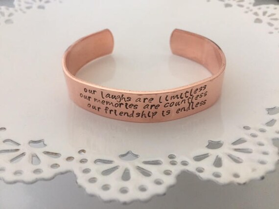 Stamped Friendship Quote Cuff Bracelet