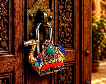 Brass camel shape padlock with brass key