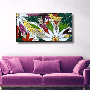 Handmade Mosaic Flower Wall Art | Boho Nature-Inspired Tile Artwork | Colorful Botanical Home Decor | Unique Wall Hanging Gift