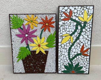 Blumen-Mosaik-Wand-Kunst | Handgefertigte Keramikfliese Blumengarten Dekor