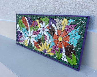 Handgemachte Mosaikblumenwandkunst | Boho botanische Fliesendekoration