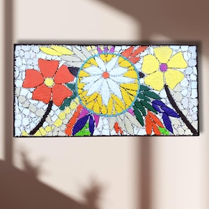 Colorful Floral Mosaic Wall Art | Handmade Flower Tile Artwork | Boho Garden Decor | Unique Gift for Nature Lovers
