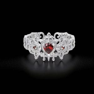 Gothic Sec4 Cross Ring with Red Gemstone Irregular Dark Style Adjustable Open Ring Fashion Statement Jewelry for Women Stacking or Gift