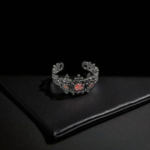 Gothic Paragraph Cross Ring with Red Gemstone Irregular Dark Style Adjustable Open Ring Fashion Statement Jewelry for Women Stacking or Gift