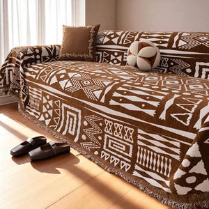 Boho Tribal Print Sofa Cover – Geometric Cotton Couch Slipcover | All-Season Non-Slip Throw Blanket for Living Room Decor