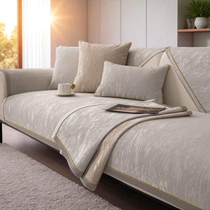 Modern Textured Sofa Cover Set – Non-Slip Couch Protector with Matching Cushions | All-Season, Anti-Scratch, Elegant Minimalist Style