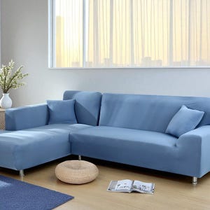 Solid Color Sofa Cover – Full Elastic Wrap Couch Protector | Tight Fit Fabric Slipcover for Sofa & Cushions