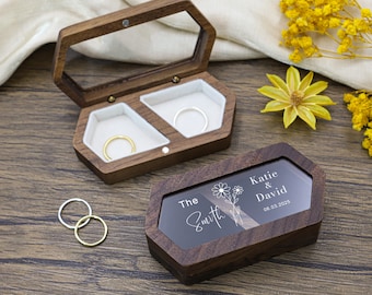 Personalized Wooden Wedding Ring Box,Double Slot Wedding Ring Box,Engagement Wedding Ceremony Ring Box,Ring Bearer Box,Modern Rustic Wedding