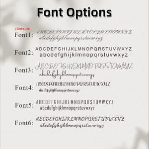 K&ouml;nnte beinhalten: Grafik mit Schriftoptionen f&uuml;r Textdesign. Der Titel "Font Options" steht oben. Sechs verschiedene Schriftarten werden angezeigt, jede mit Gro&szlig;- und Kleinbuchstaben. Die Standardschriftart ist zuerst aufgef&uuml;hrt.