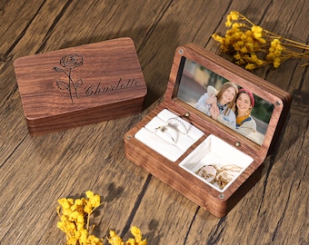 Custom Birth Flower Small Wooden Jewelry Box,Valentines Gifts,Personalized Bridesmaid Gifts Personalized Gift For Mom & Her,Christmas gifts