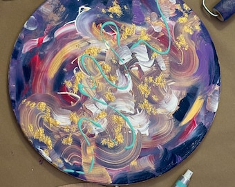 Original Abstract Acrylic Painting on Round Canvas – Gold Details (40cm)