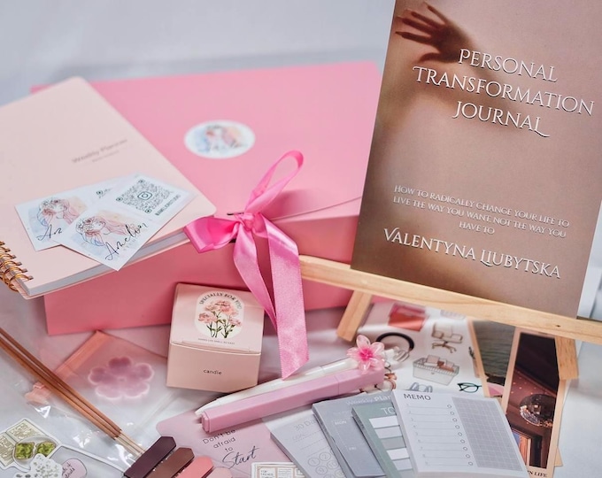 Featured listing image: Self-Care Gift Box with Journal, Planner, Palo Santo&More – Stationery Set for Women — get a free book “14-Day Challenge”
