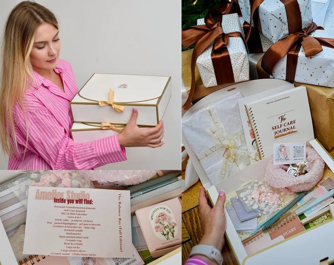 Featured listing image: Mindfulness Gift Box: Journal, Palo Santo, Yoga Socks & more, stationery gift set