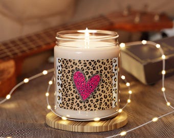 Leopard Heart Scented Soy Candle, 9oz, Cozy Home Decor