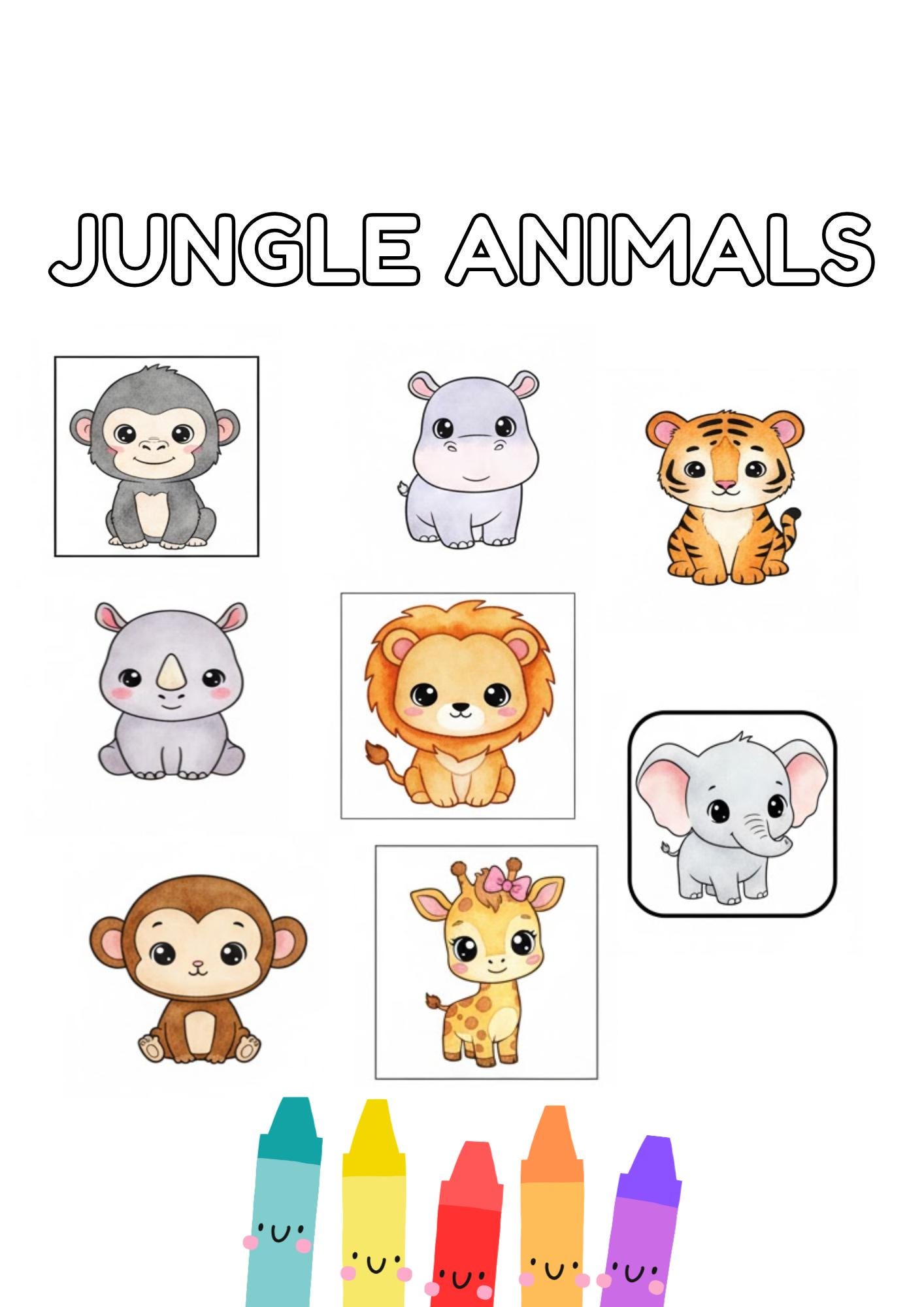 Jungle Animals Coloring Pages for Toddlers, Safari Animal Printable ...