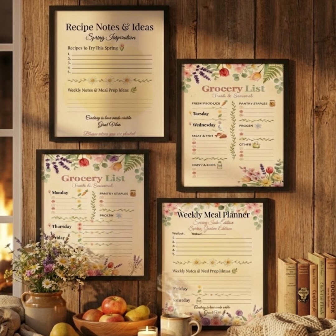 Spring Meal Planner Printable, Floral Weekly Menu Template, Grocery ...