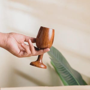 Set of 2 Handcrafted Sheesham Wood Wine Glasses | Rustic Wooden Goblets | Eco Friendly Drinkware Gift
