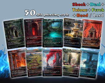 50 Full Art TCG  lands pack:Pack Shock Dual Fetch Triome Bond Lands,  deck proxy,land pack,land proxies