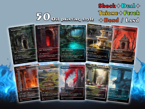 50 Full Art TCG Lands Pack:pack Shock Dual Fetch Triome Bond Lands