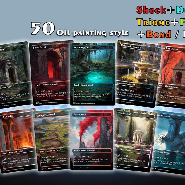 50 Full Art TCG  lands pack:Pack Shock Dual Fetch Triome Bond Lands,  deck proxy,land pack,land proxies