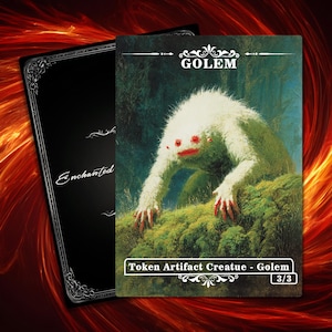 Golem Token MTG (3/3 )- Full Art Custom Magic Proxies - Tokens for your Favorite Decks,Eerie White Beast