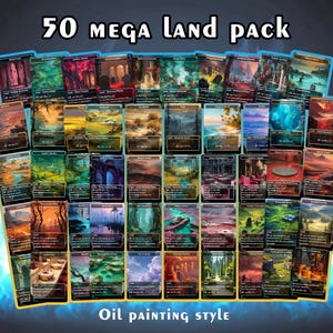 Full-Art Custom Land Cards : (50 cards)Oil Painting Style,bright colors English Cards, Borderless,proxy deck,land pack,Gifts for Husband