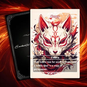 Copy Token MTG - Full Art Custom Magic Proxies - Tokens for your Favorite Decks,Fantasy Japanese - Style Fox Portrait
