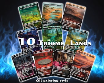 Conjunto de tierras Triome: Cartas TCG personalizadas con arte completo estilo pintura al óleo