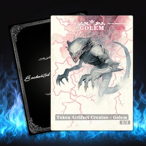 Full Art Golem Token MTG Proxy: Custom Watercolor Art (3/3 Size)