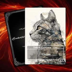 Cat Token MTG (1/1) - Full Art Custom Magic Proxies - Token für Ihre Lieblingsdecks, orientalische Tinte - Katzenporträt