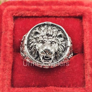 Handmade Sterling Silver Lion Head Ring – Bold Men’s Statement Ring, Vintage Style Animal Jewelry, Symbol of Strength and Power
