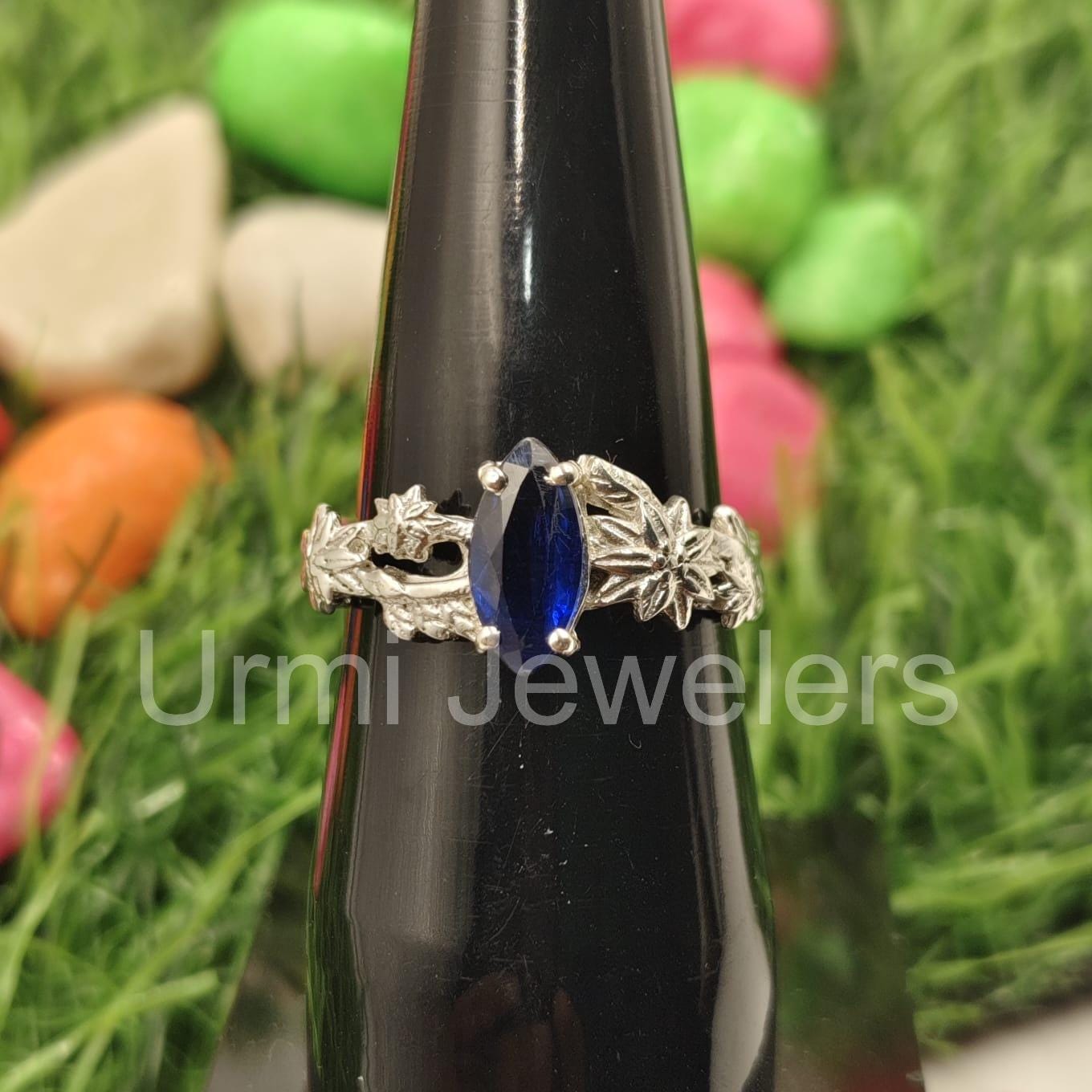 ハンドメイド マーキスブルーサファイア リーフリング、925