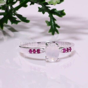 Oval Moonstone Ruby 925 Sterling Silver Ring Dainty Multi-Stone Artisan Jewelry Gift